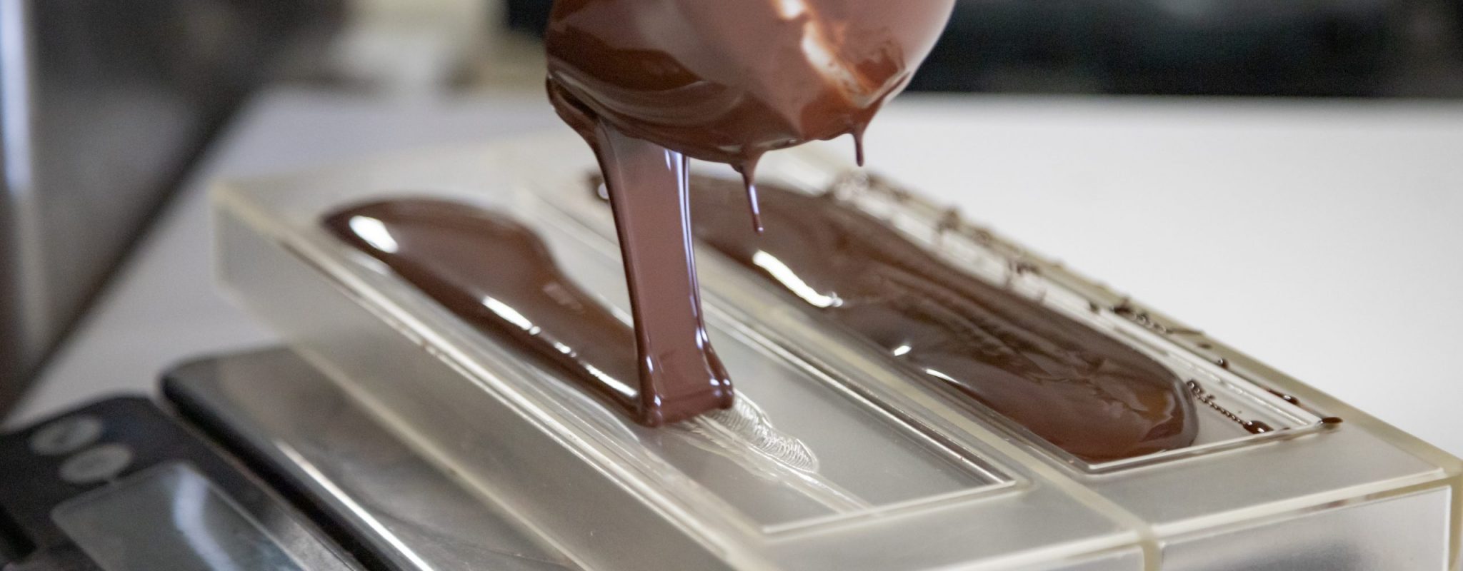 Pouring chocolate into bars